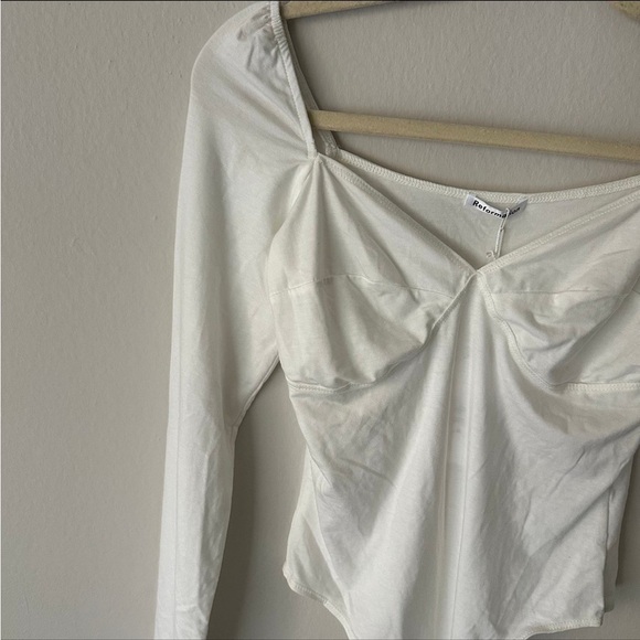 Reformation Long Sleeve Bustier Bodysuit in White Medium NWT FLAW - Picture 2 of 10